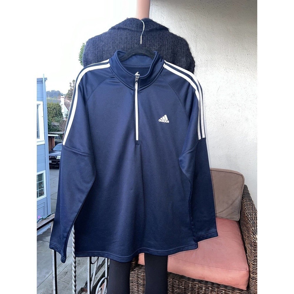 Adidas Golf Mens Large Pullover French Terry 1/4 Zip Crew Navy Blue UPF 50